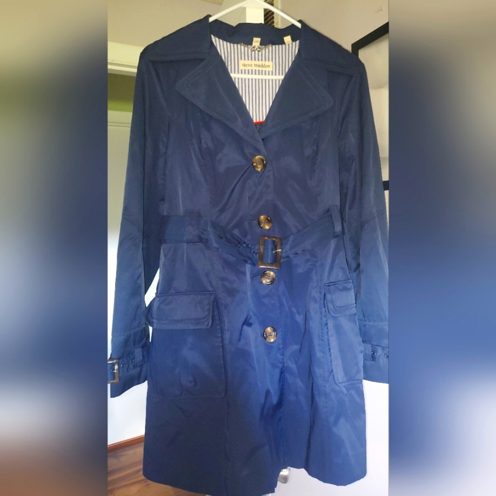 Steve Madden Navy Trench Coat size Large